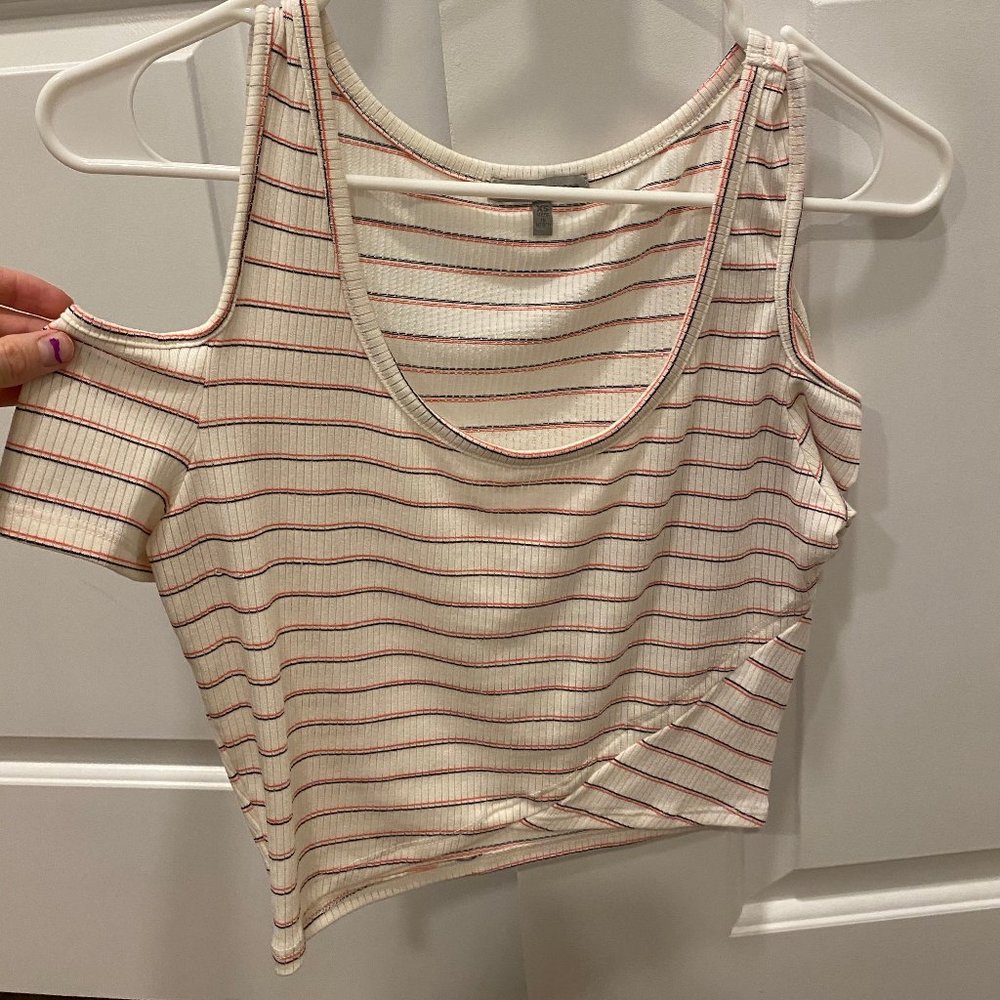 cut out shoulder tank top shirt